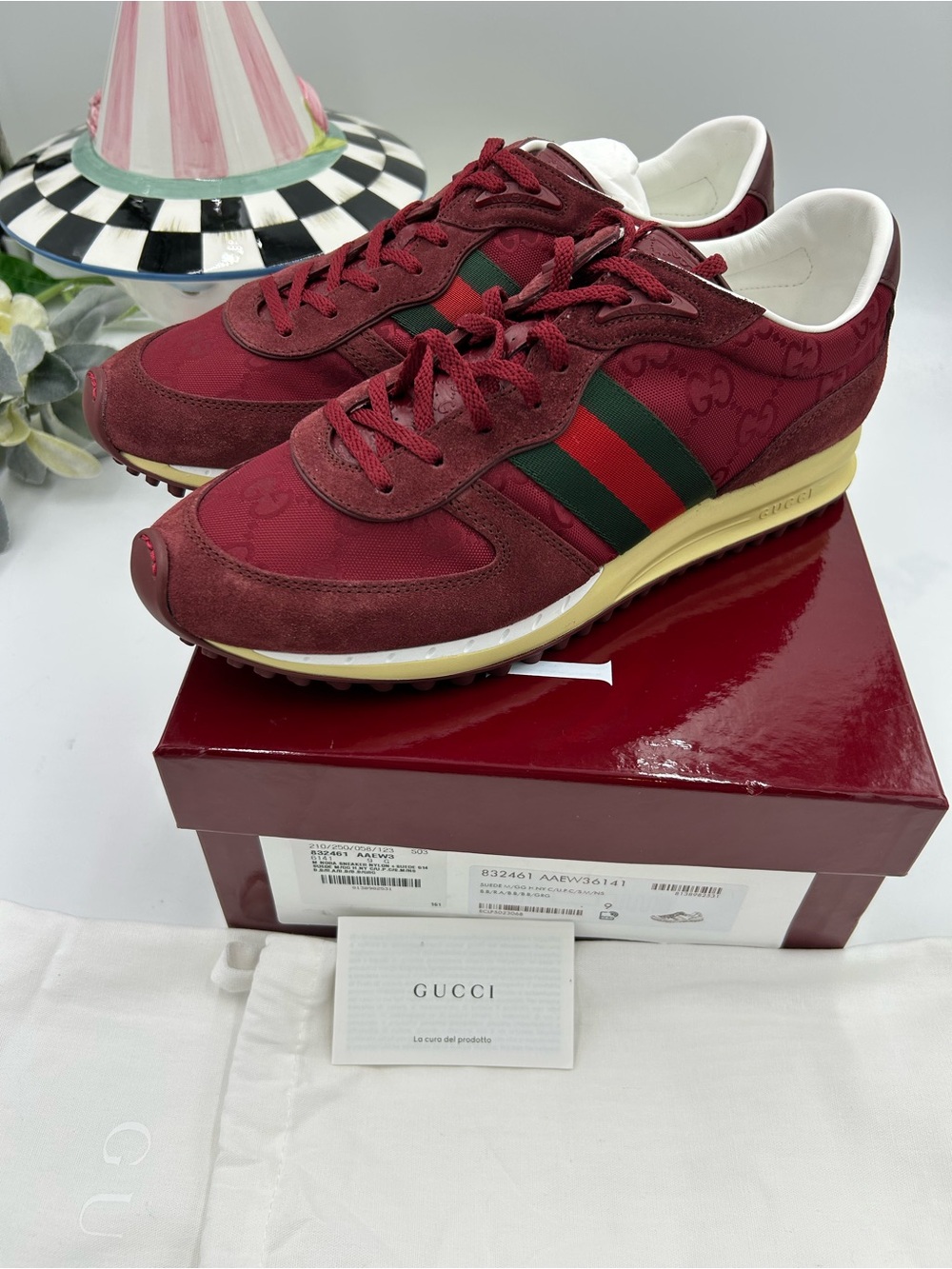 Men's Gucci RE – MOTION suede Web stripe sneakers size 9 fits 10 US made italy - Picture 2 of 9